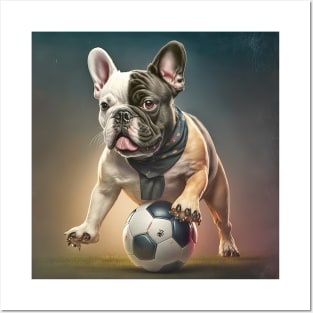 French Bulldog playing soccer Posters and Art